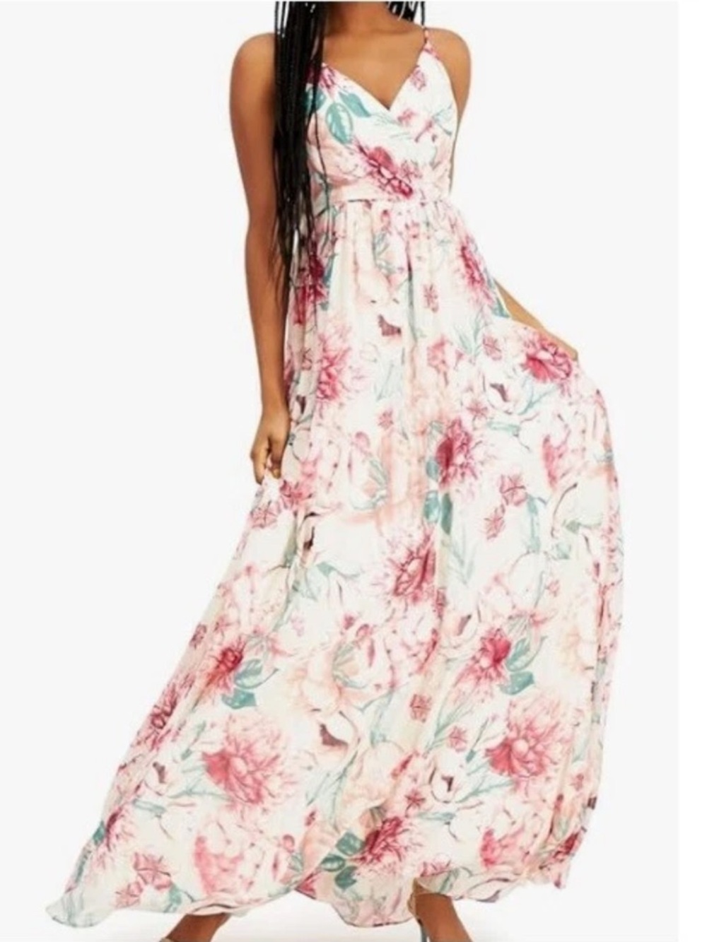City Studio Ivory Magenta Floral Maxi Dress Lace Bodice Size 9 Cottage Coquette